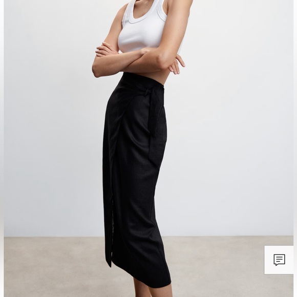 mango black linen blend midi wrap skirt XS - Picture 5 of 8